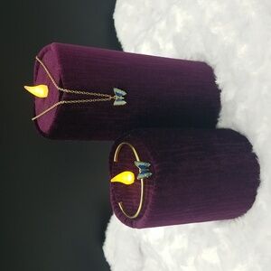 Vintage 1970's Kids Blue and Gold Butterfly Necklace and Bracelet Set